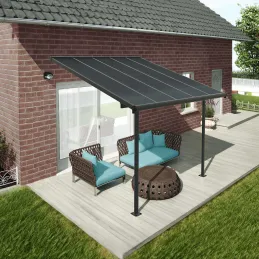 Pergola à adosser en aluminium et polycarbonate gris Capri