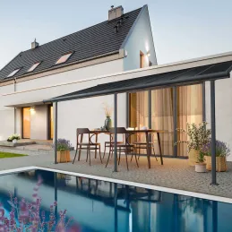 Pergola à adosser en aluminium et polycarbonate gris Capri