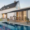 Pergola à adosser en aluminium et polycarbonate gris Capri