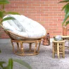 Fauteuil papasan en rotin avec coussin écru