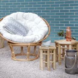 Fauteuil papasan en rotin avec coussin écru