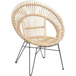 Fauteuil soleil en rotin naturel et métal