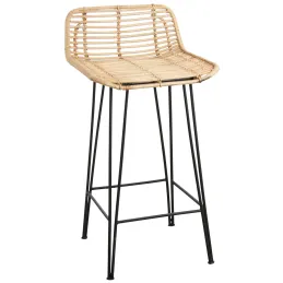 Tabouret haut en rotin naturel et métal