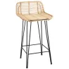 Tabouret haut en rotin naturel et métal