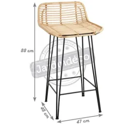Tabouret haut en rotin naturel et métal