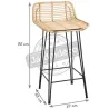 Tabouret haut en rotin naturel et métal