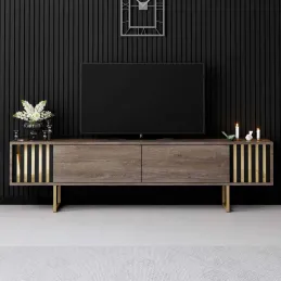 Meuble TV en aggloméré et métal Gold Line