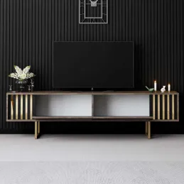 Meuble TV en aggloméré et métal Gold Line