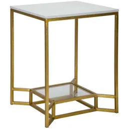 Bout de canapé en métal plateau imitation marbre Double 47 x 47 x 60 cm