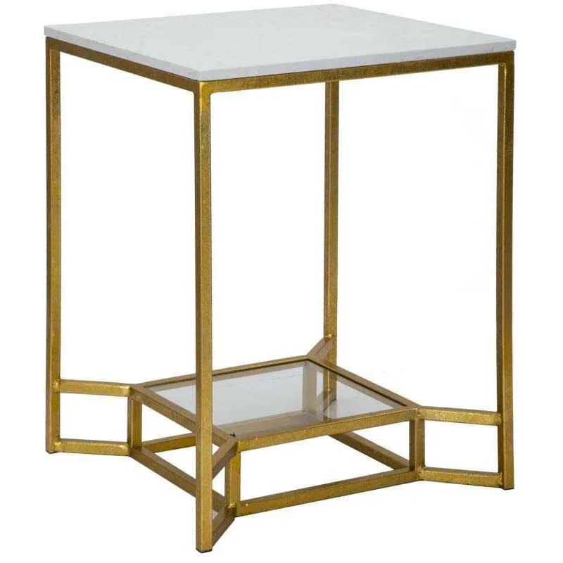 Bout de canapé en métal plateau imitation marbre Double 47 x 47 x 60 cm