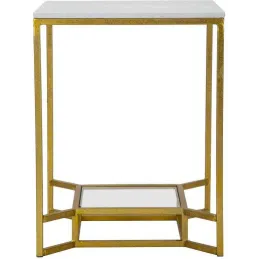 Bout de canapé en métal plateau imitation marbre Double 47 x 47 x 60 cm