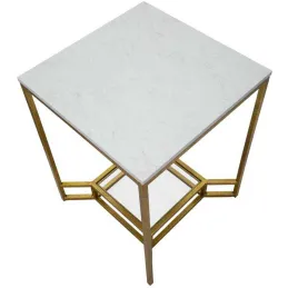 Bout de canapé en métal plateau imitation marbre Double 47 x 47 x 60 cm