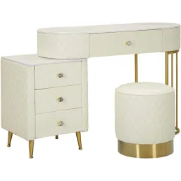 Coiffeuse effet matelassé avec tabouret Sharon