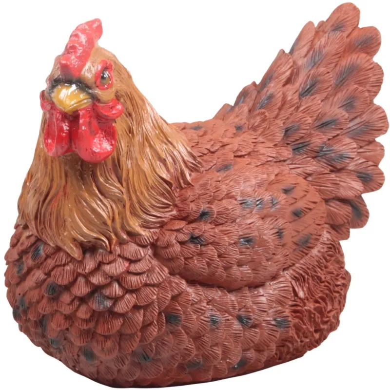 Poule marron couvant en résine