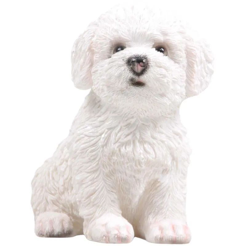 Chiot en résine Bichon frisé 13x10x15 cm
