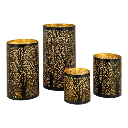 Photophores cylindriques noir et or (Lot de 4)