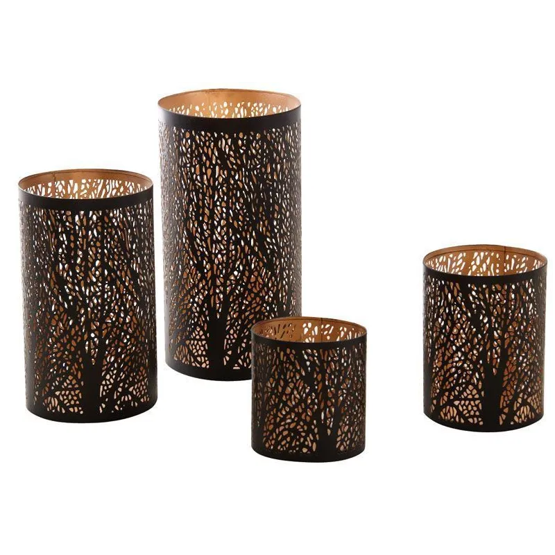 Photophores cylindriques noir et or (Lot de 4)