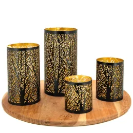 Photophores cylindriques noir et or (Lot de 4)