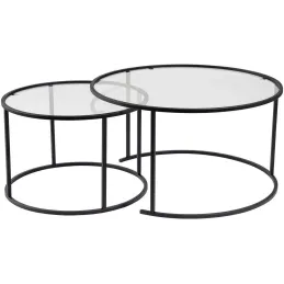 Ensemble de 2 tables gigognes rondes en métal et verre Auruma
