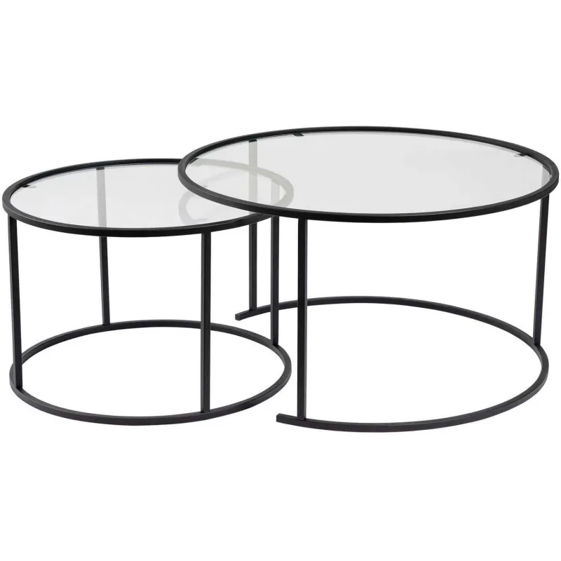 Ensemble de 2 tables gigognes rondes en métal et verre Auruma