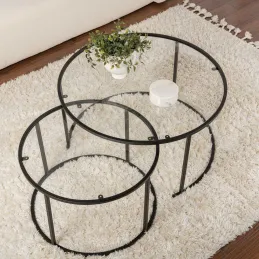 Ensemble de 2 tables gigognes rondes en métal et verre Auruma