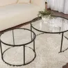 Ensemble de 2 tables gigognes rondes en métal et verre Auruma