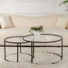 Ensemble de 2 tables gigognes rondes en métal et verre Auruma