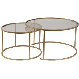 Ensemble de 2 tables gigognes rondes en métal et verre Auruma
