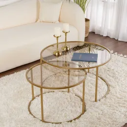 Ensemble de 2 tables gigognes rondes en métal et verre Auruma