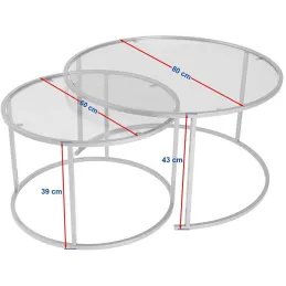 Ensemble de 2 tables gigognes rondes en métal et verre Auruma