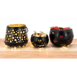 Photophore coeurs noir et or