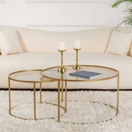 Ensemble de 2 tables gigognes rondes en métal et verre Auruma