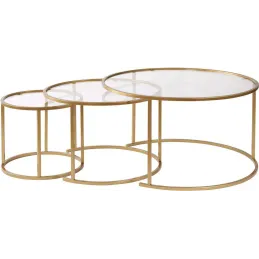 Ensemble de 3 tables gigognes rondes en métal et verre Aurum