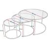 Ensemble de 3 tables gigognes rondes en métal et verre Aurum