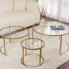 Ensemble de 3 tables gigognes rondes en métal et verre Aurum
