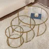 Ensemble de 3 tables gigognes rondes en métal et verre Aurum