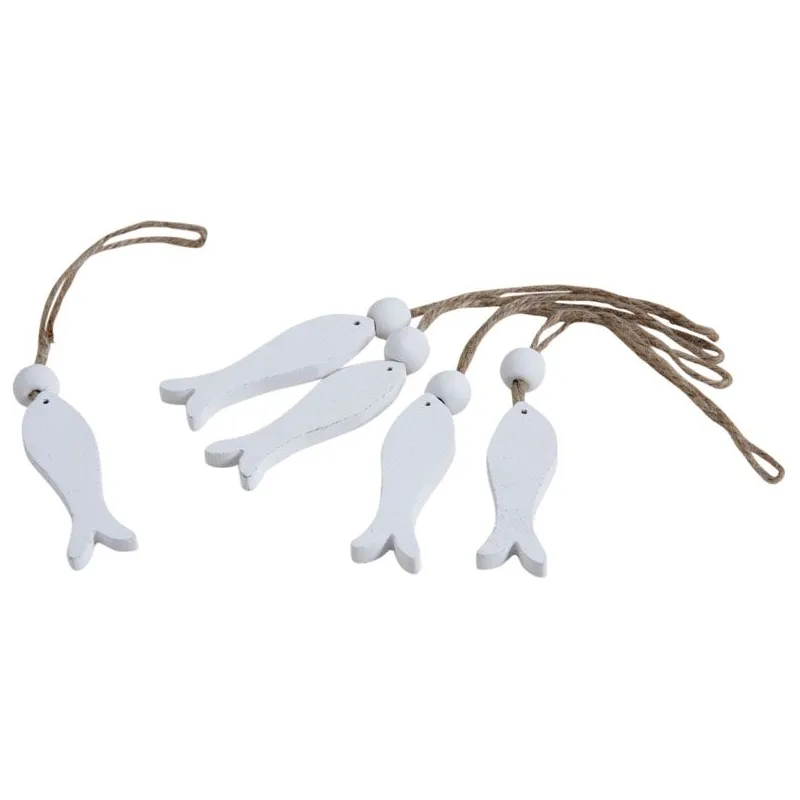 Poissons à suspendre en bois blanchi (Lot de 5)