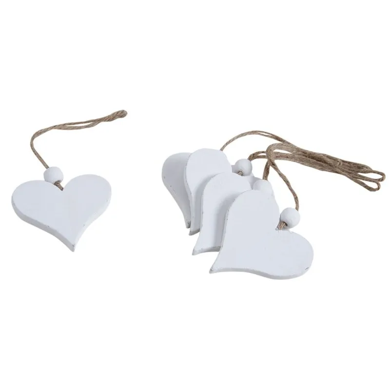 Coeurs à suspendre en bois blanchi (Lot de 5)