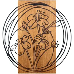 Décoration murale en bois et métal Florale
