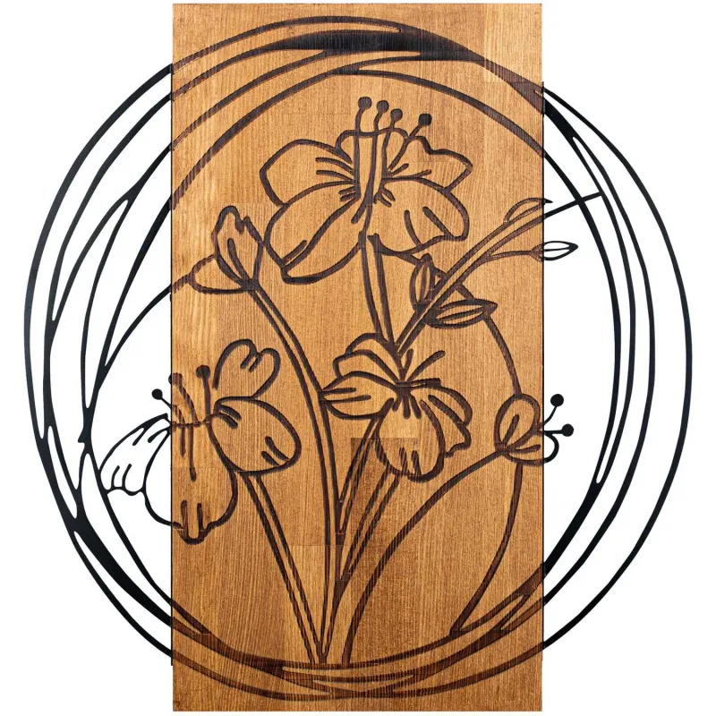 Décoration murale en bois et métal Florale