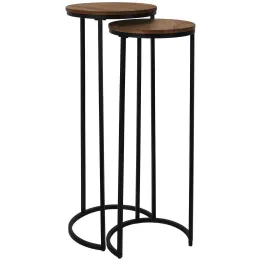 Sellette gigogne effet acacia et métal (Lot de 2)