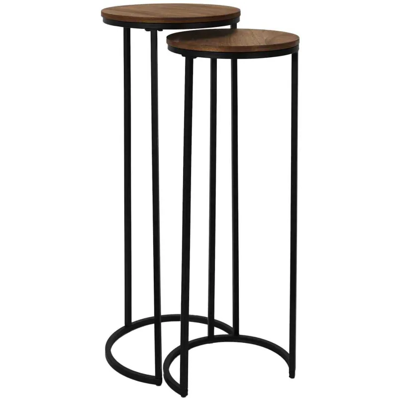 Sellette gigogne effet acacia et métal (Lot de 2)