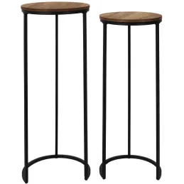 Sellette gigogne effet acacia et métal (Lot de 2)