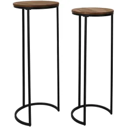 Sellette gigogne effet acacia et métal (Lot de 2)