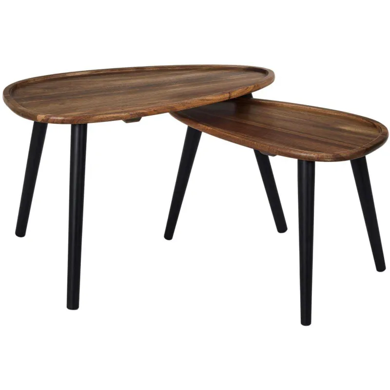 Table gigogne galet en acacia (Lot de 2)