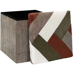 Pouf coffre pliable patchwork côtelé Scott