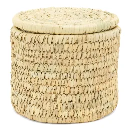 Ensemble panier à linge en jonc naturel avec couvercle et corbeilles assorties
