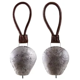 Cloche en métal vieilli et cuir