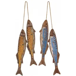 Poissons à suspendre en bois jaune et bleu