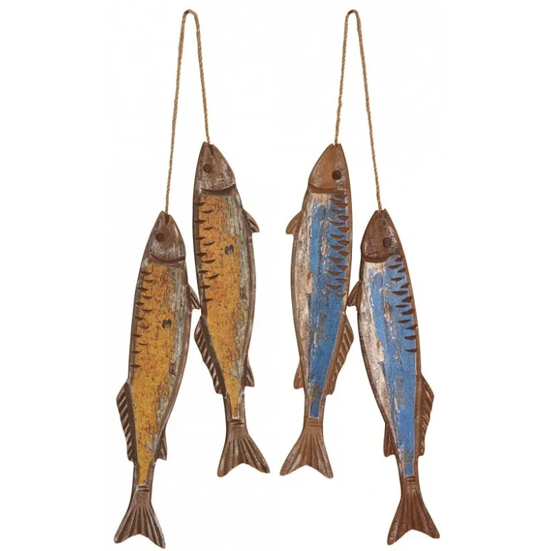Poissons à suspendre en bois jaune et bleu